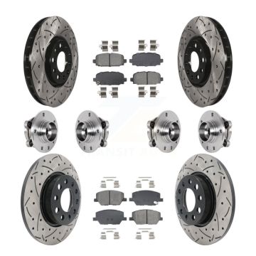 Front Rear Hub Bearings Coated Disc Brake Rotors And Pads Kit (10Pc) For Jeep Compass AWD KBB-128890