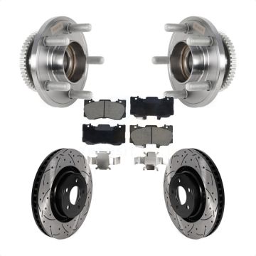 Front Hub Bearing Assembly Coated Drilled Slotted Brake Rotor & Pads Kit For Ford Mustang KBB-128926