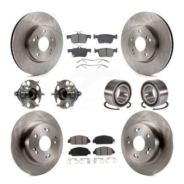 Front Rear Hub Bearing Disc Brake Rotor And Semi-Metallic Pad Kit (10Pc) For Honda Accord KBB-129116