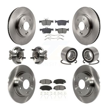 Front Rear Hub Bearing Disc Brake Rotor And Semi-Metallic Pads Kit (10Pc) For Honda Civic KBB-129117