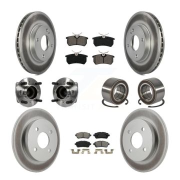Front Rear Wheel Hub Bearing Coated Disc Brake Rotors And Pads Kit (10Pc) For Ford Fiesta KBB-129166