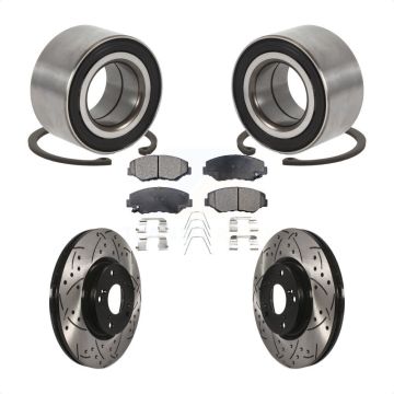 Front Wheel Bearing Coated Drilled Slotted Brake Rotor Pads Kit For Honda Civic Acura ILX KBB-129277