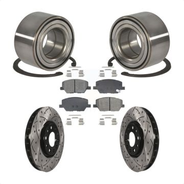 Front Wheel Bearing Coated Drilled Slotted Brake Rotor & Pads Kit For 2016-2018 Fiat 500X KBB-129291