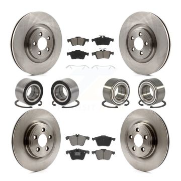 Front Rear Wheel Bearings Disc Brake Rotors And Ceramic Pads Kit (10Pc) For Jaguar XJ KBB-129306