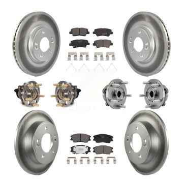 Front Rear Hub Bearings Coated Disc Brake Rotors And Ceramic Pads Kit (10Pc) For Kia Soul KBB-129355