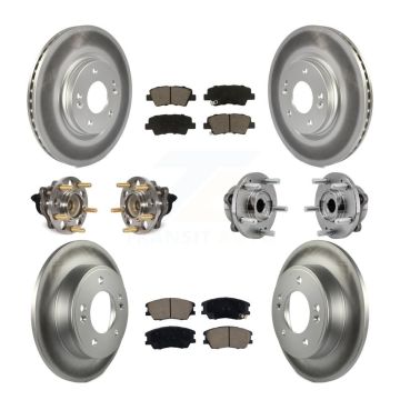 Front Rear Hub Bearings Coated Disc Brake Rotors And Ceramic Pads Kit (10Pc) For Kia Soul KBB-129536
