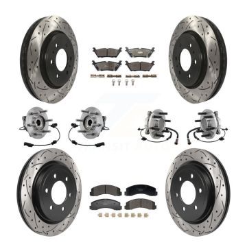 Front Rear Hub Bearing Coated Brake Rotor Pads Kit (10Pc) For Ford Expedition Lincoln RWD KBB-129595