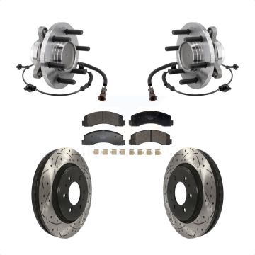 Front Hub Bearing Drilled Slot Brake Rotor Pads Kit For Ford F-150 Expedition Lincoln RWD KBB-129699