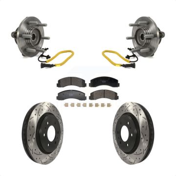 Front Hub Bearing Assembly Coated Drilled Slotted Disc Brake Rotor Pad Kit For Ford F-150 KBB-129701