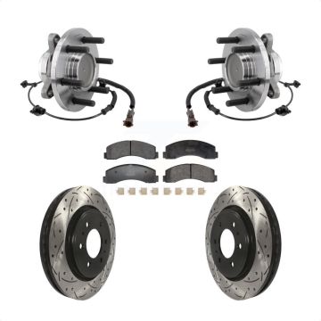 Front Hub Bearing Drilled Slot Brake Rotor Pads Kit For Ford F-150 Expedition Lincoln RWD KBB-129708