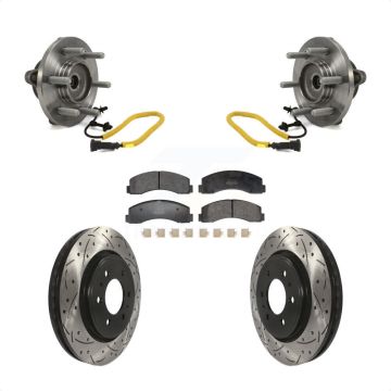 Front Hub Bearing Assembly Coated Drilled Slotted Disc Brake Rotor Pad Kit For Ford F-150 KBB-129710