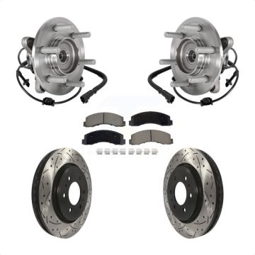 Front Hub Bearing Drilled Slot Brake Rotor Pads Kit For Ford Expedition Lincoln Navigator KBB-129723