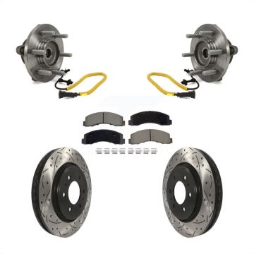 Front Hub Bearing Assembly Coated Drilled Slotted Disc Brake Rotor Pad Kit For Ford F-150 KBB-129724