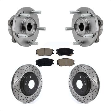 Front Hub Bearing Assembly Coated Drilled Slotted Disc Brake Rotor & Pad Kit For Kia Soul KBB-129729