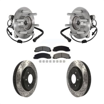 Front Hub Bearing Drilled Slot Brake Rotor Pads Kit For Ford Expedition Lincoln Navigator KBB-129740