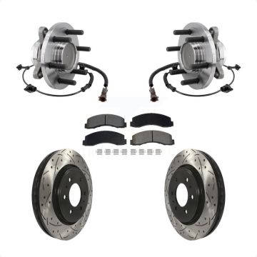 Front Hub Bearing Drilled Slot Brake Rotor Pads Kit For Ford F-150 Expedition Lincoln RWD KBB-129741