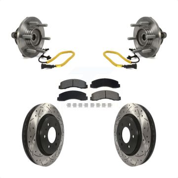 Front Hub Bearing Assembly Coated Drilled Slotted Disc Brake Rotor Pad Kit For Ford F-150 KBB-129742