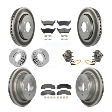 Front Rear Hub Bearings Coated Disc Brake Rotors And Pads Shoes Kit (10Pc) For Ford F-150 KBB-129755