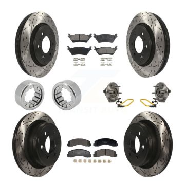 Front Rear Hub Bearings Coated Disc Brake Rotors And Pads Shoes Kit (10Pc) For Ford F-150 KBB-129805