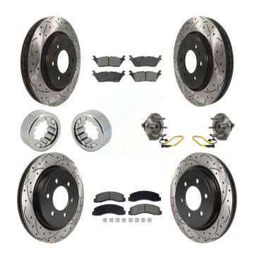 Front Rear Hub Bearings Coated Disc Brake Rotors And Pads Shoes Kit (10Pc) For Ford F-150 KBB-129820