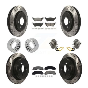 Front Rear Hub Bearings Coated Disc Brake Rotors And Pads Shoes Kit (10Pc) For Ford F-150 KBB-129821