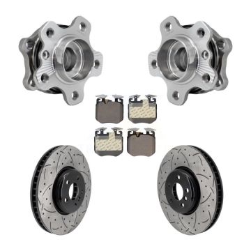 Front Hub Bearing Assembly Coated Drilled Slotted Brake Rotor Pad Kit For BMW 540i xDrive KBB-129897