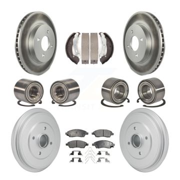 Front Rear Bearing Coated Brake Rotor And Pad Shoe Kit (10Pc) For Nissan Micra Versa Note KBB-129906