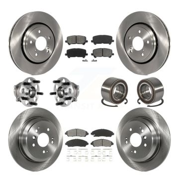 Front Rear Hub Bearing Disc Brake Rotor And Pads Kit (10Pc) For 2016-2022 Honda Pilot AWD KBB-130445