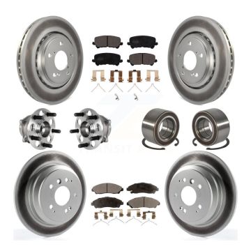 Front Rear Hub Bearing Coated Brake Rotor & Pads Kit (10Pc) For 2016-2022 Honda Pilot AWD KBB-130463