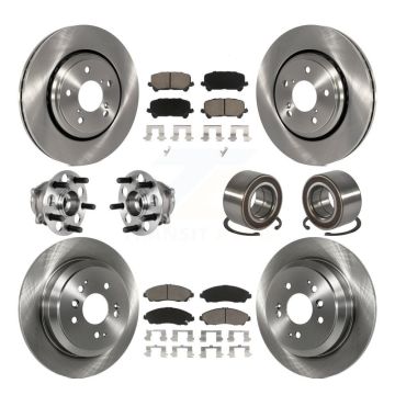 Front Rear Hub Bearing Disc Brake Rotor And Pads Kit (10Pc) For 2016-2022 Honda Pilot AWD KBB-130555