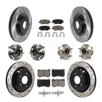 Front Rear Hub Bearing Coated Disc Brake Rotor And Pads Kit (10Pc) For 2011 Hyundai Equus KBB-130577