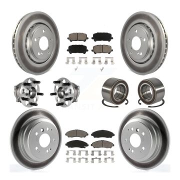 Front Rear Hub Bearing Coated Brake Rotor & Pads Kit (10Pc) For 2016-2022 Honda Pilot AWD KBB-130626