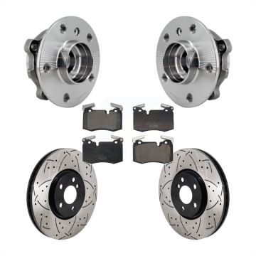 Front Hub Bearing Drilled Slot Brake Rotor Pad Kit For 2016 Mini Cooper John Works KBB-130663