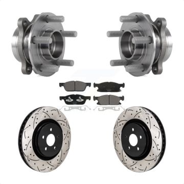 Front Hub Bearing Drill Slot Brake Rotor Pads Kit For Ford Edge With Red Painted Calipers KBB-130672