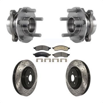Front Hub Bearing Assembly Coated Drilled Slot Brake Rotor & Pad Kit For Lincoln Nautilus KBB-130673