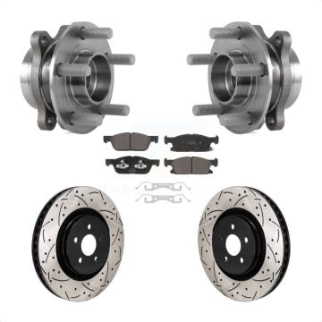 Front Hub Bearing Drill Slot Brake Rotor Pads Kit For Ford Edge With Red Painted Calipers KBB-130699