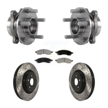 Front Hub Bearing Assembly Coated Drilled Slot Brake Rotor & Pad Kit For Lincoln Nautilus KBB-130722