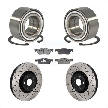 Front Wheel Bearing Coated Drilled Slot Brake Rotor & Pad Kit For 2018 Jaguar E-Pace Base KBB-130784