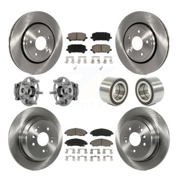 Front Rear Hub Bearing Disc Brake Rotor Pads Kit (10Pc) For 2017-2019 Honda Ridgeline AWD KBB-130877