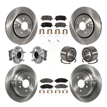 Front Rear Hub Bearing Disc Brake Rotor And Pads Kit (10Pc) For 2016-2022 Honda Pilot FWD KBB-130885