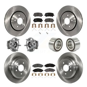 Front Rear Hub Bearing Disc Brake Rotor Pads Kit (10Pc) For 2017-2019 Honda Ridgeline AWD KBB-130886