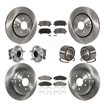 Front Rear Hub Bearing Disc Brake Rotor And Pads Kit (10Pc) For 2016-2022 Honda Pilot FWD KBB-130890