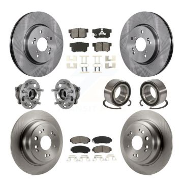 Front Rear Hub Bearing Brake Rotor And Pad Kit (10Pc) For 2010 Honda Accord Crosstour AWD KBB-130898