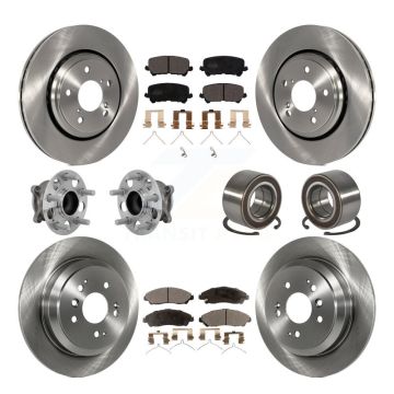 Front Rear Hub Bearing Disc Brake Rotor And Pads Kit (10Pc) For 2016-2022 Honda Pilot FWD KBB-130906