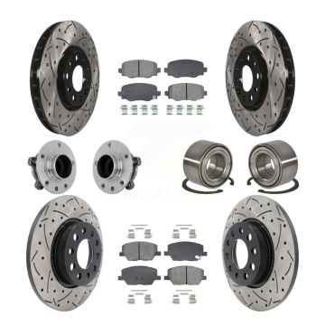 Front Rear Hub Bearing Coated Disc Brake Rotor Pad Kit (10Pc) For 2016-2018 Fiat 500X FWD KBB-130933