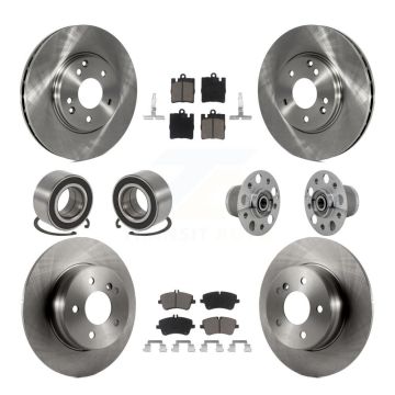 Front Rear Hub Bearing Brake Rotor & Pad Shoe Kit (10Pc) For 06-07 Mercedes-Benz C350 RWD KBB-131054