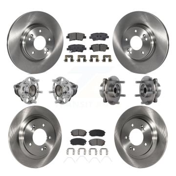 Front Rear Hub Bearings Disc Brake Rotors And Pads Kit (10Pc) For Hyundai Elantra GT KBB-131150