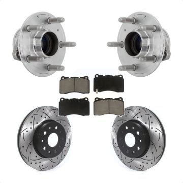 Front Hub Bearing Drilled Slot Brake Rotor Pads Kit For Chevrolet Camaro Cadillac CTS CT6 KBB-131327