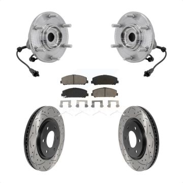 Front Hub Bearing Assembly Drill Slot Brake Rotor Pads Kit For 2017-2023 Nissan TITAN 4WD KBB-131331