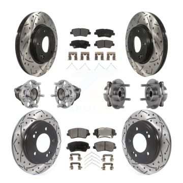 Front Rear Hub Bearings Coated Disc Brake Rotors And Pads Kit (10Pc) For Hyundai Veloster KBB-131346